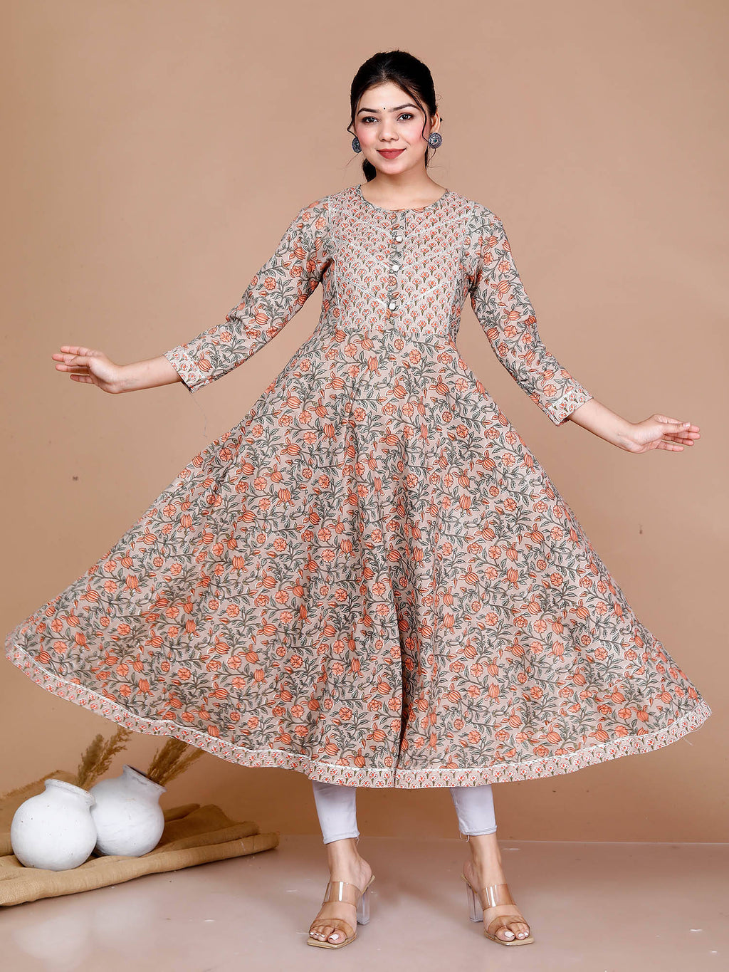 Cotton Floral Printed Anarkali Kurta for Women | U3S - view 4