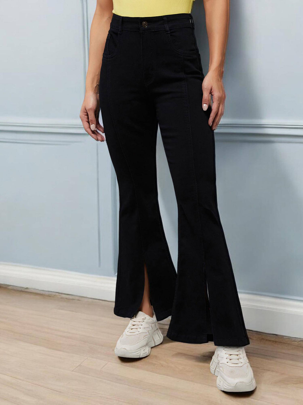 Womens Navy Blue Bootcut High Rise Stretchable Denim Jeans | RF89 - view 16