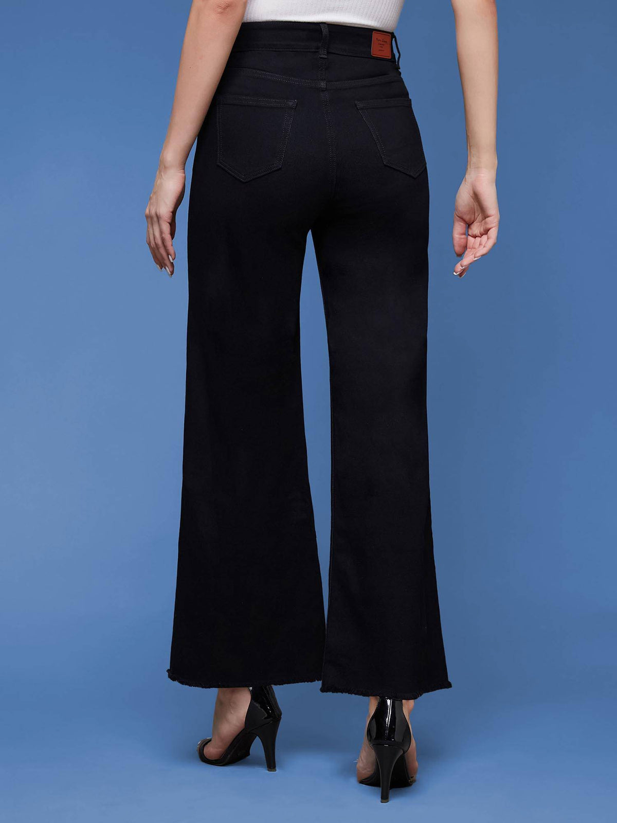 Womens Black Wide Leg High Rise Regular-Length Stretchable Denim Jeans | RF89 - view 4