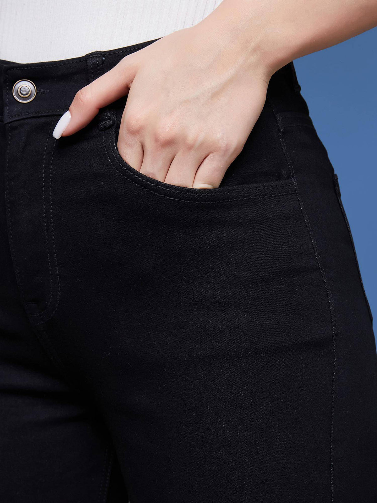 Womens Black Wide Leg High Rise Regular-Length Stretchable Denim Jeans | RF89 - view 5