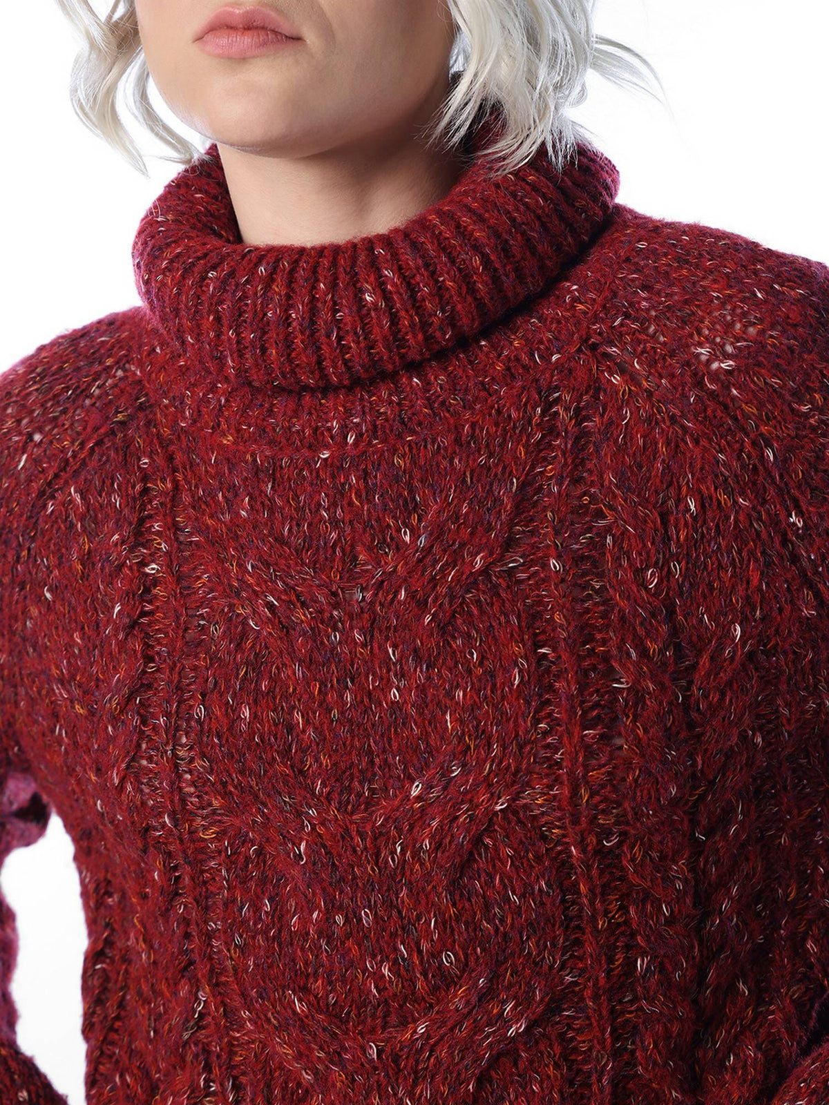 Women Self Design Regular Fit Red Sweater | O24 - view 4