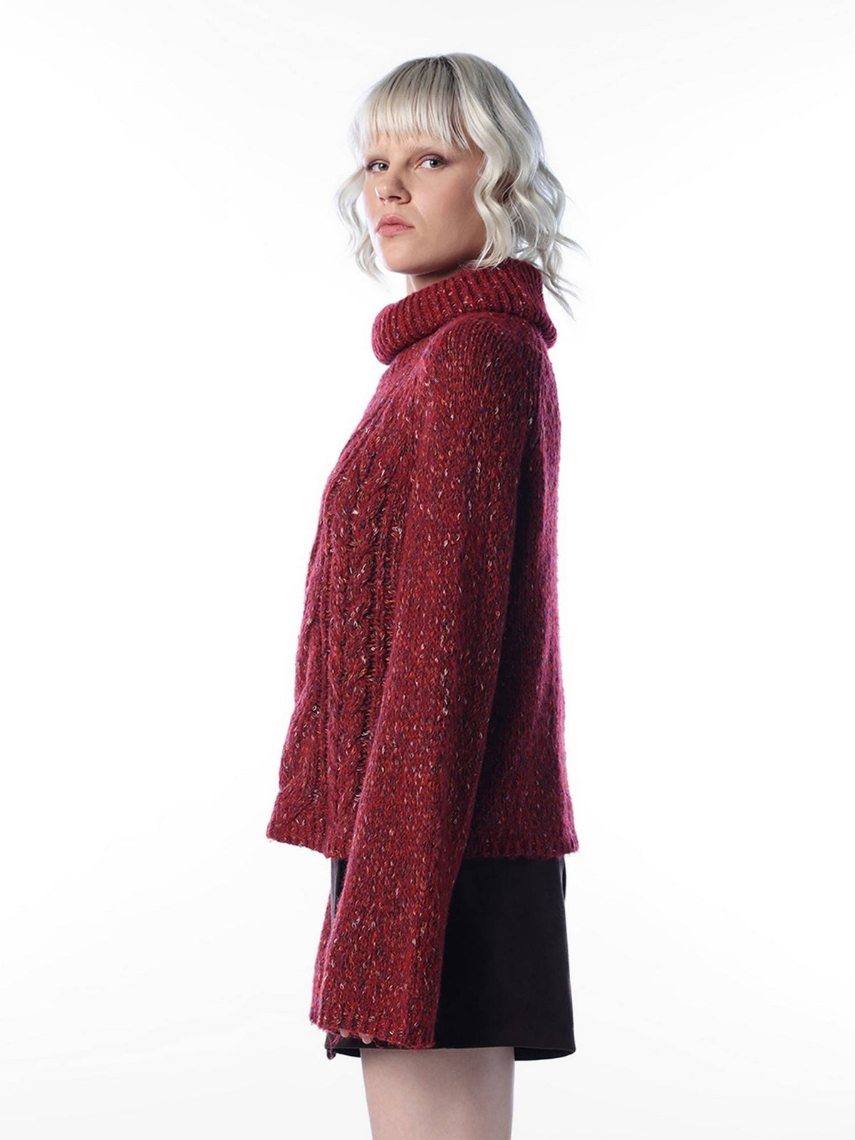 Women Self Design Regular Fit Red Sweater | O24 - view 5
