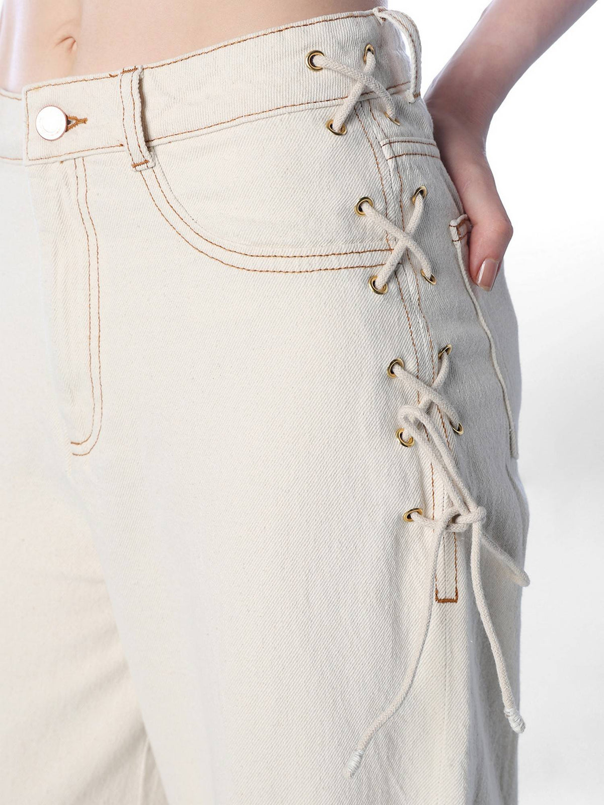 Women Solid Wide Leg High Rise White Jeans | WL90 - view 3