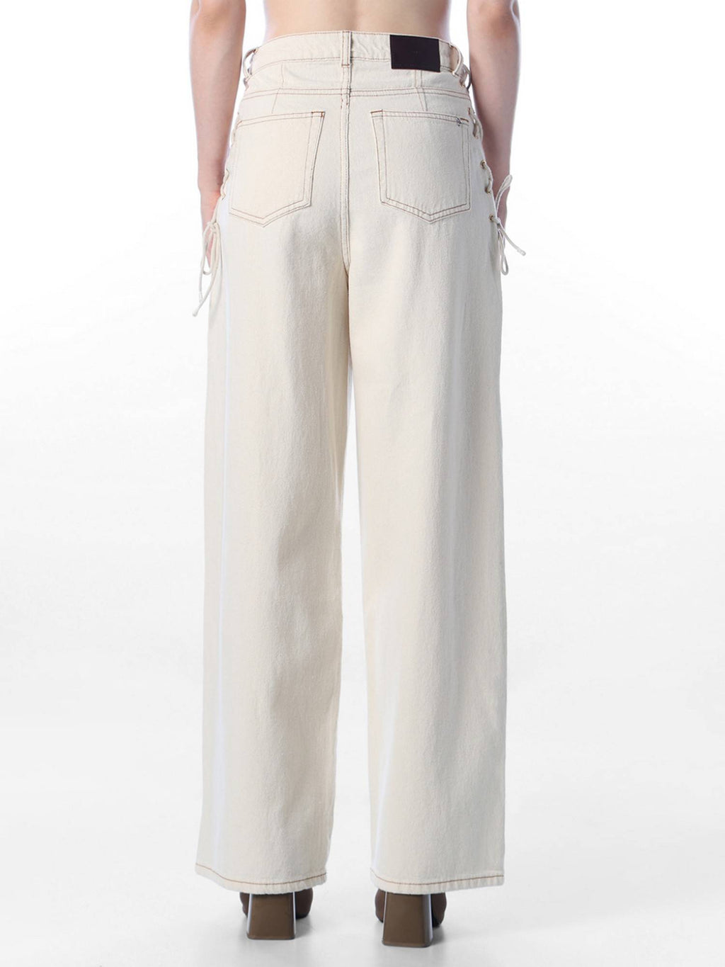 Women Solid Wide Leg High Rise White Jeans | WL90 - view 5