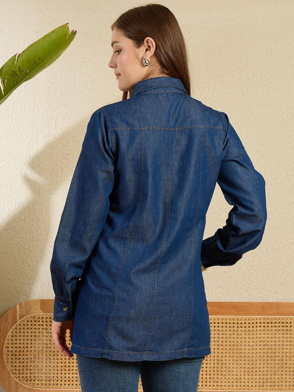Women Blue Denim Solid Shirt | S67 - view 4