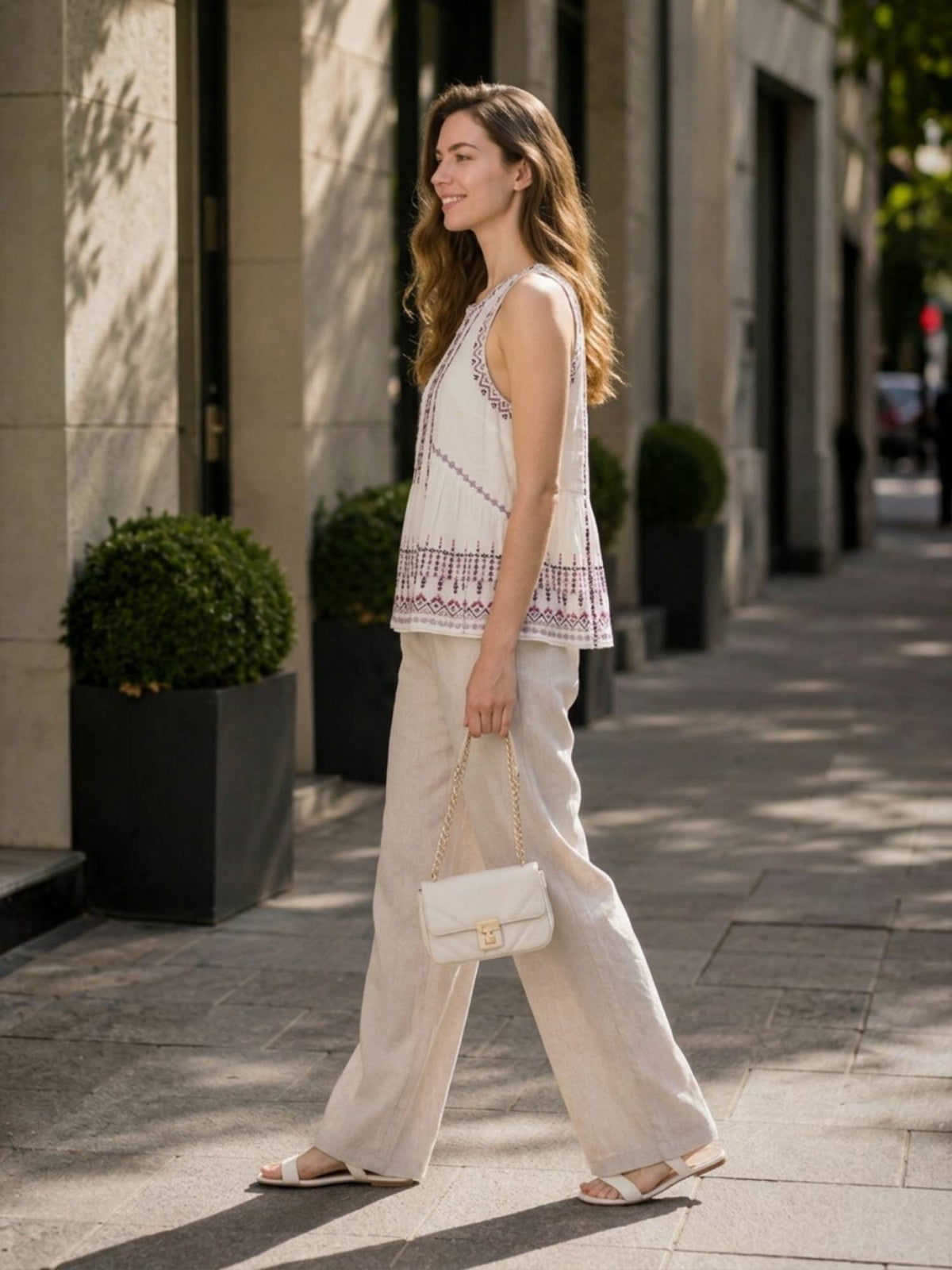 White Embroidered Sleeveless Cotton Peplum Top | pt51 - view 2