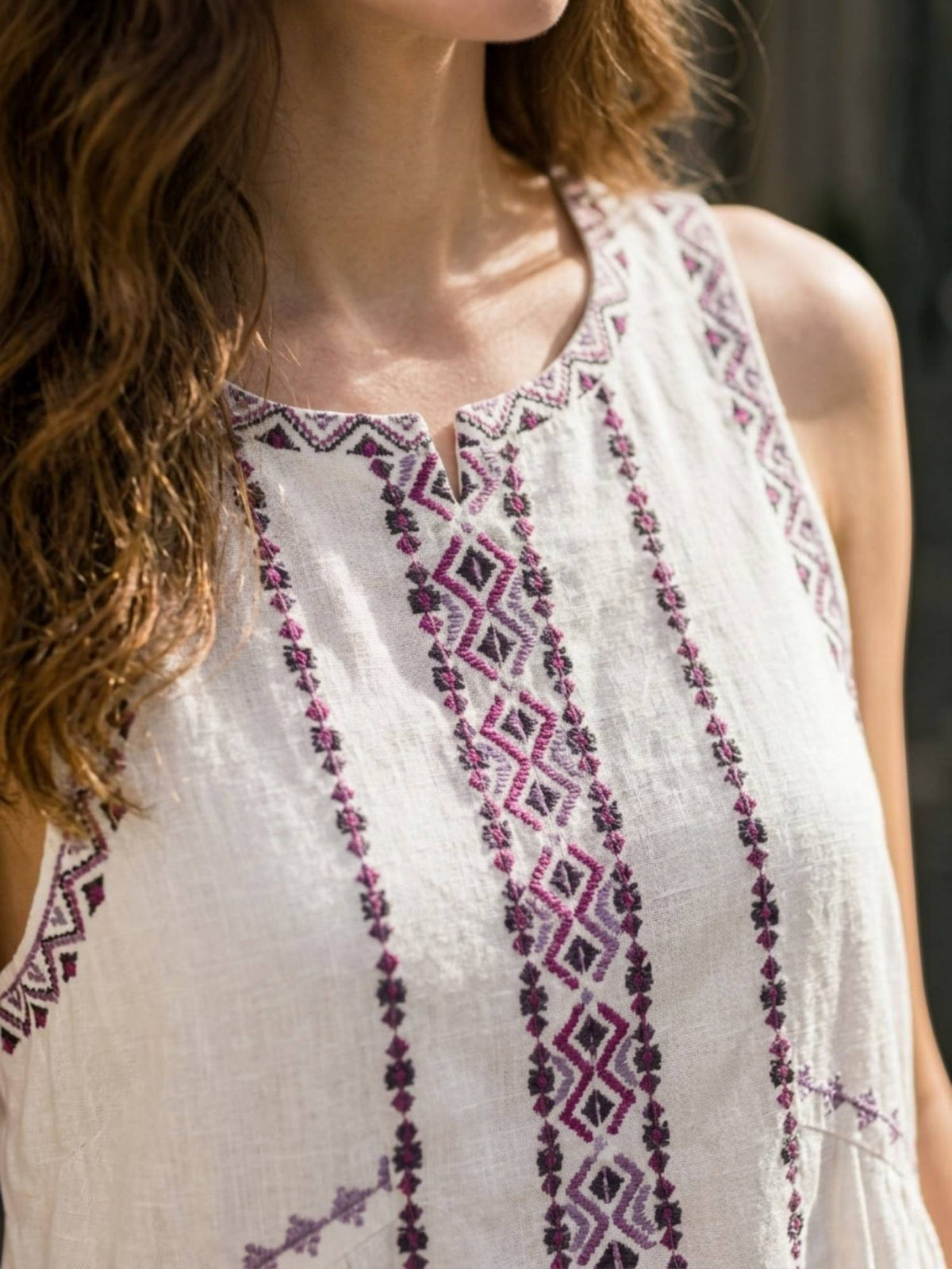 White Embroidered Sleeveless Cotton Peplum Top | pt51 - view 4