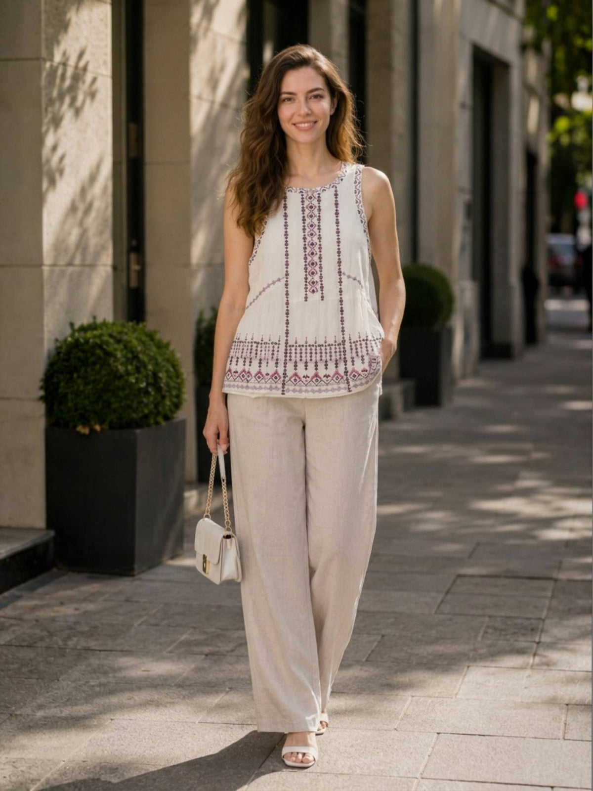 White Embroidered Sleeveless Cotton Peplum Top | pt51 - view 5