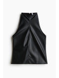 Women Black Coated Halterneck Top | HT67 - view 1