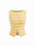 Knit Boat Neck Striped Button Split Vest | JC78 - view 26