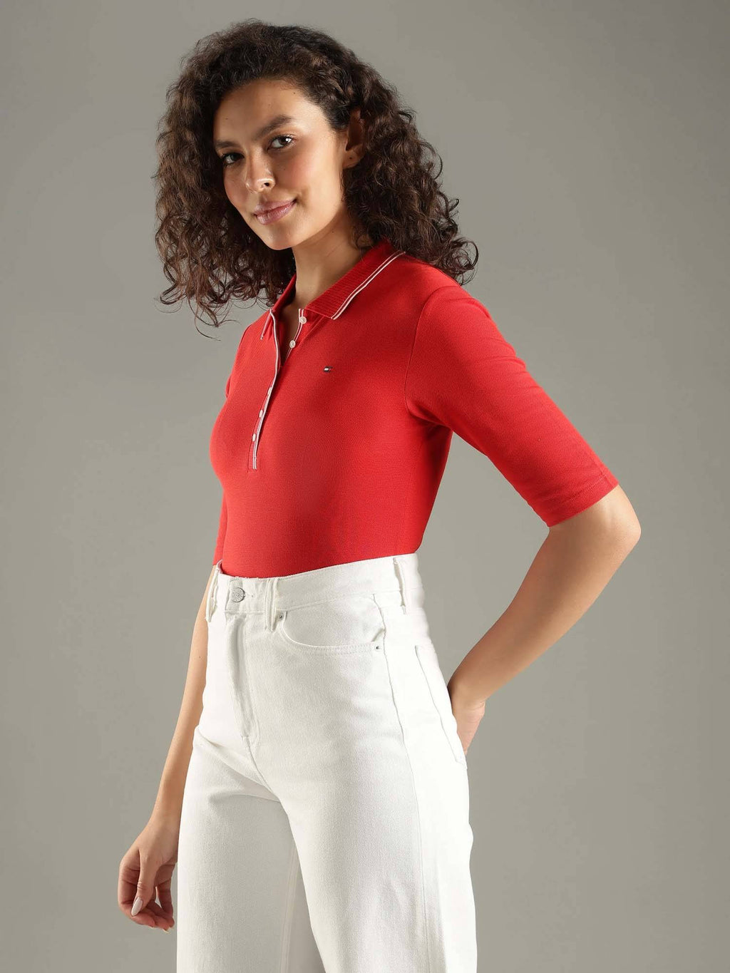 Solid Red Slim Fit Lyocell Polo T-Shirt | PW43 - view 2
