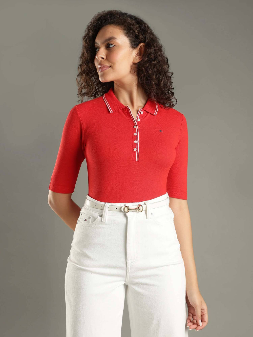 Solid Red Slim Fit Lyocell Polo T-Shirt | PW43 - view 5