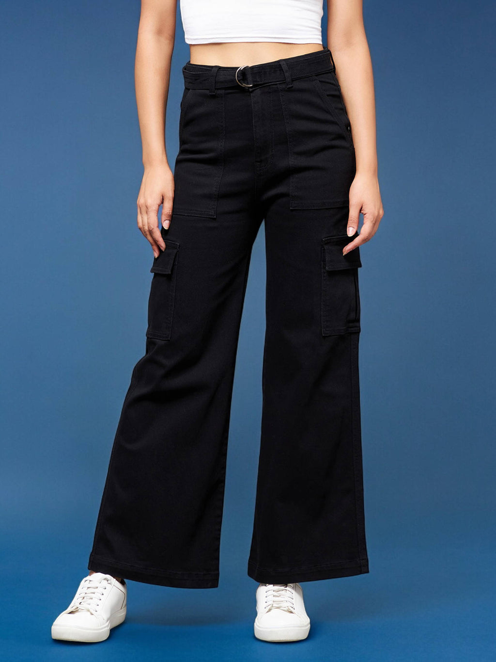 Womens Black Wide Leg High Rise Regular Stretchable Denim Jeans | RF89 - view 3