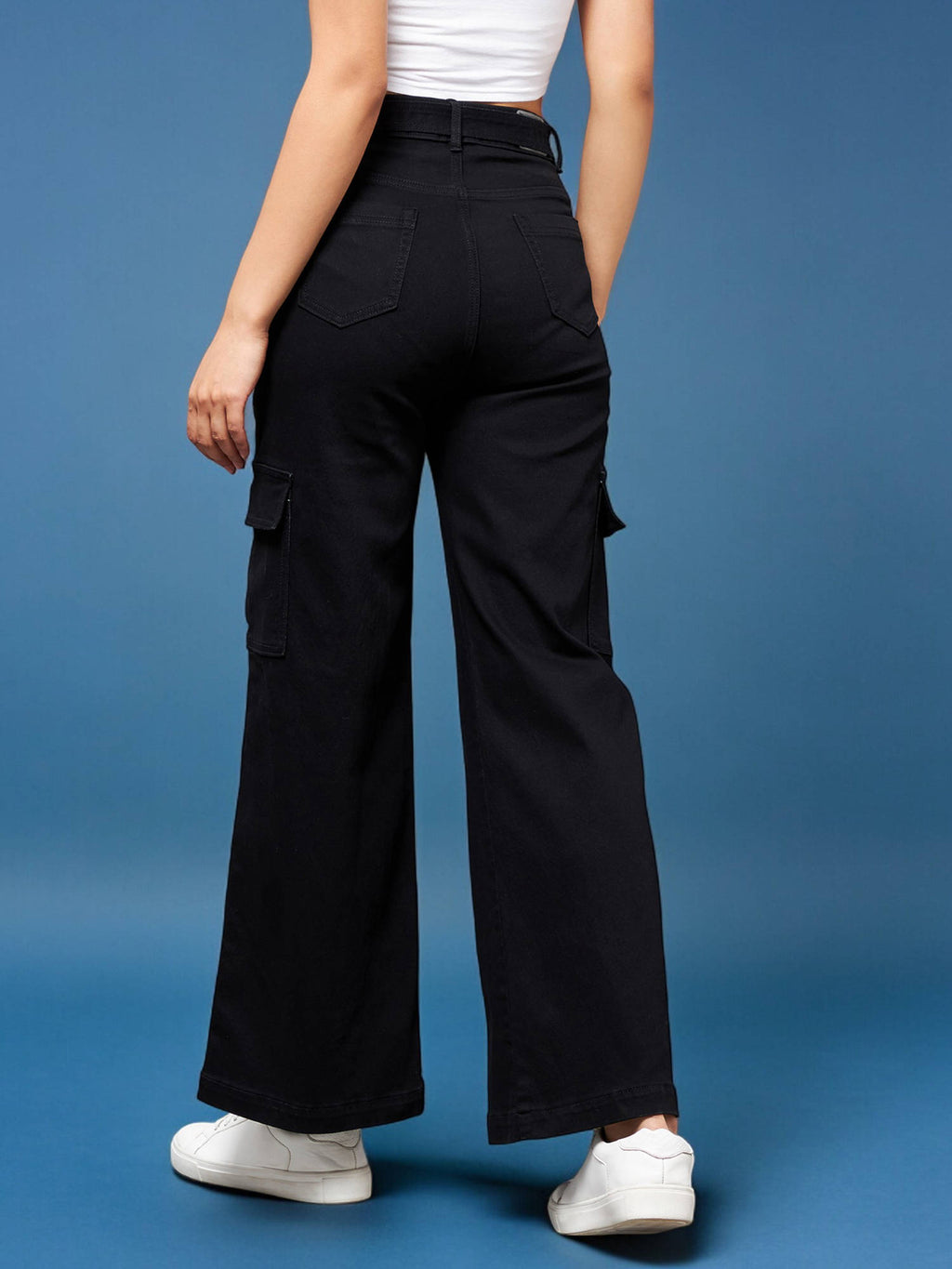 Womens Black Wide Leg High Rise Regular Stretchable Denim Jeans | RF89 - view 5