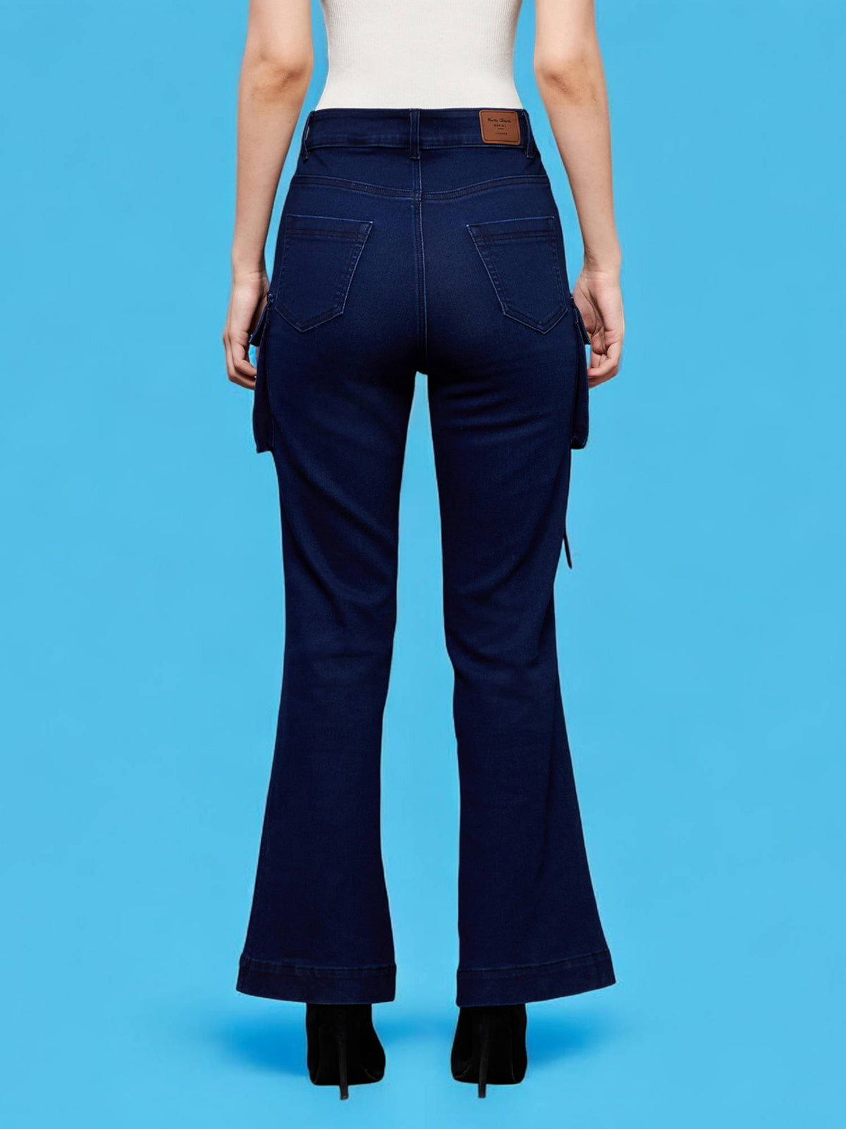 Womens Navy Blue Bootcut High Rise Stretchable Denim Jeans | RF89 - view 5