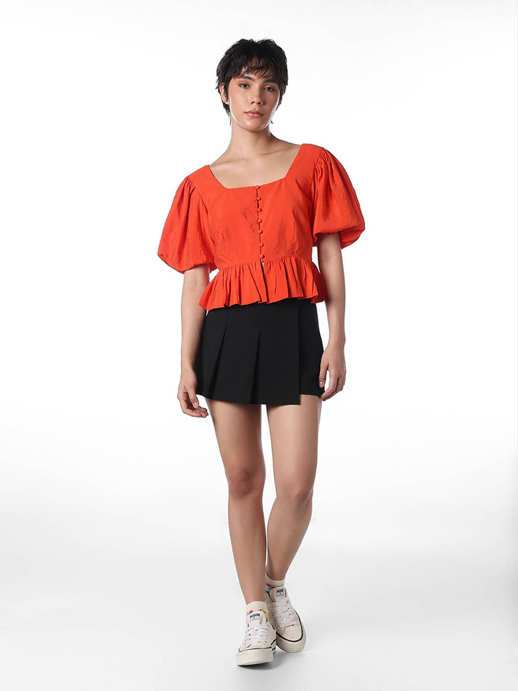 Women's Solid Peplum Orange Top | pt51 - view 2