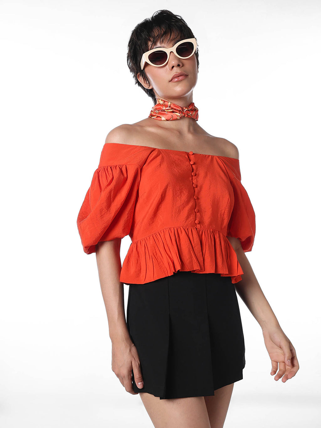 Women's Solid Peplum Orange Top | pt51 - view 3
