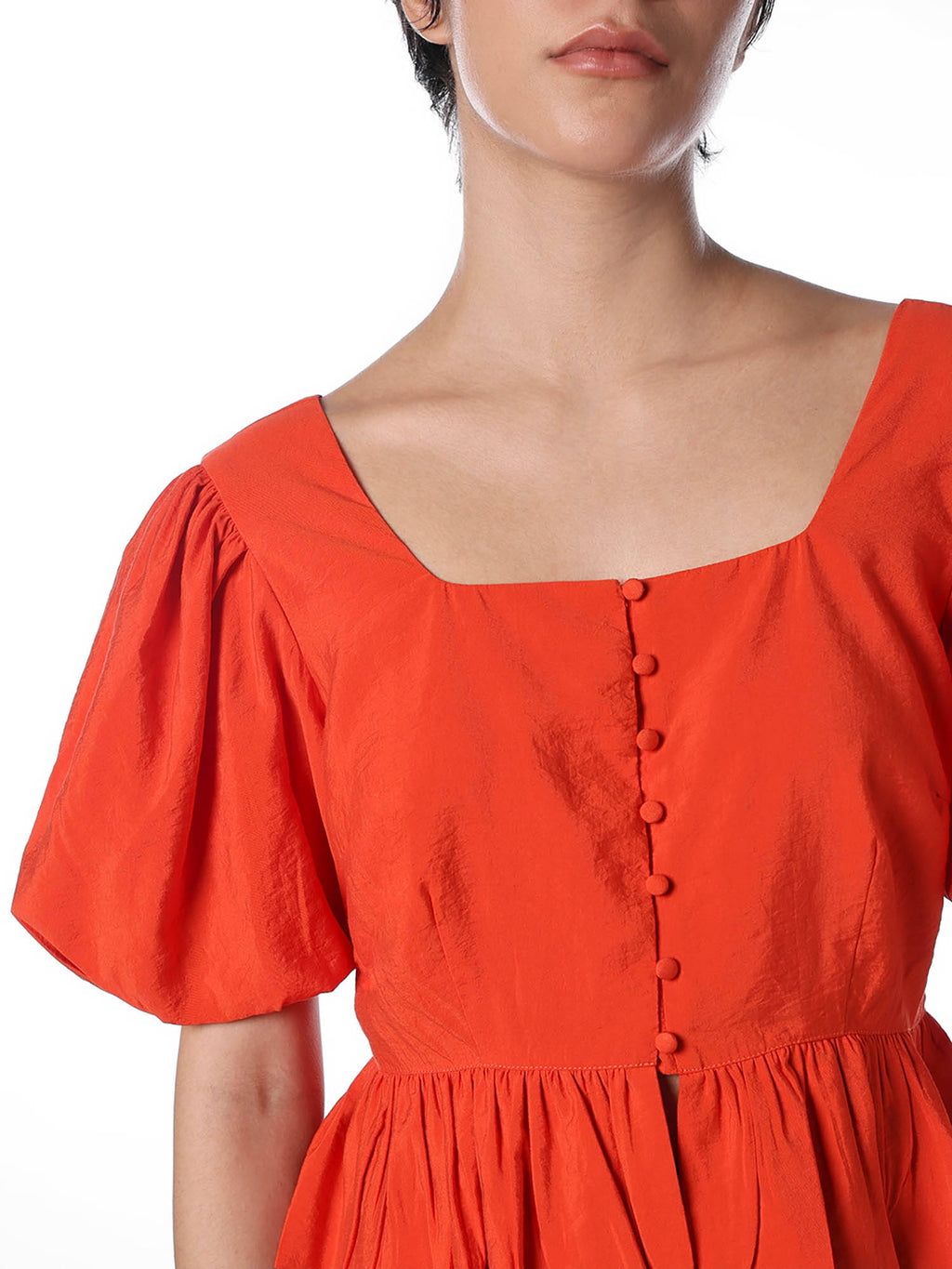Women's Solid Peplum Orange Top | pt51 - view 4