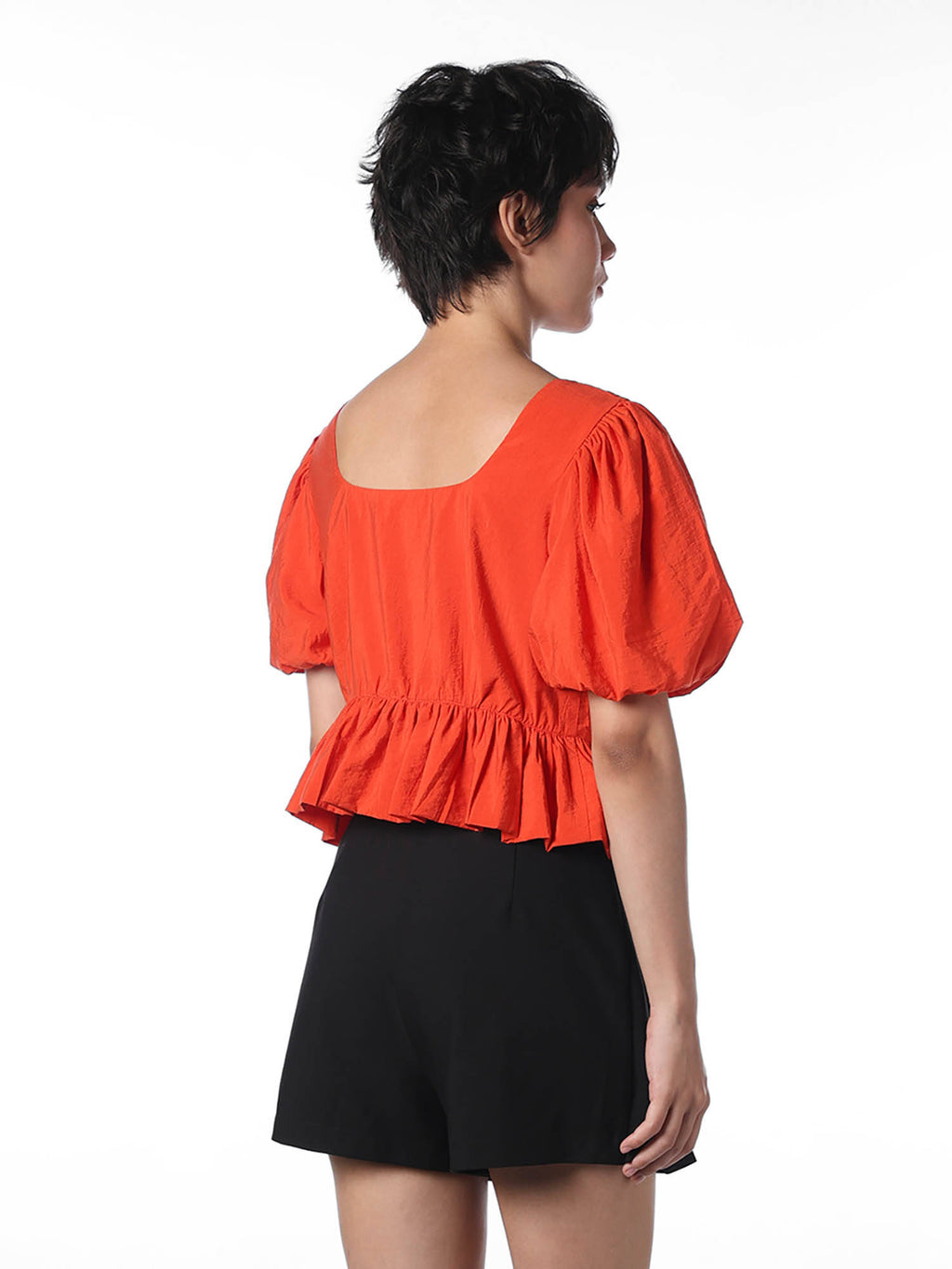 Women's Solid Peplum Orange Top | pt51 - view 6