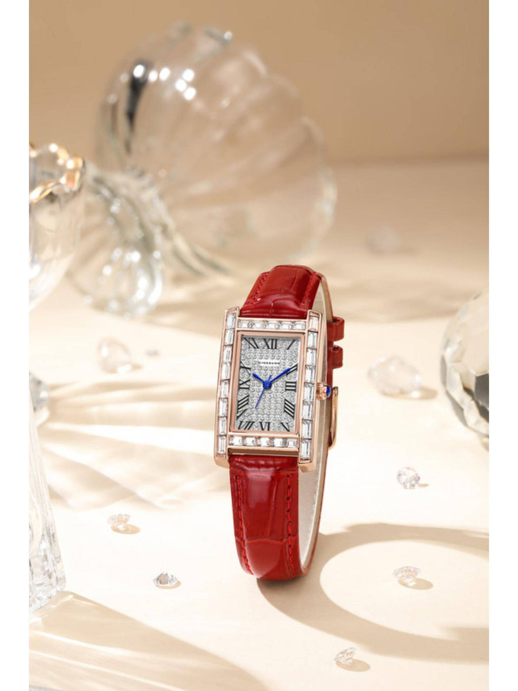 Rectangular Dress Watch for women with Crystal Bezel - White | W92 - view 3