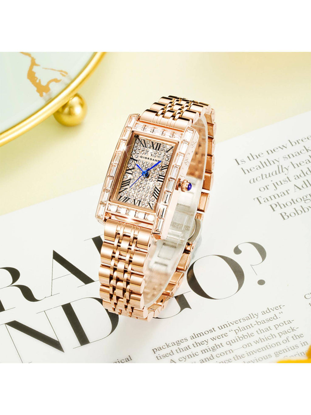 Rectangular Dress Watch for women with Crystal Bezel - White | W92 - view 10