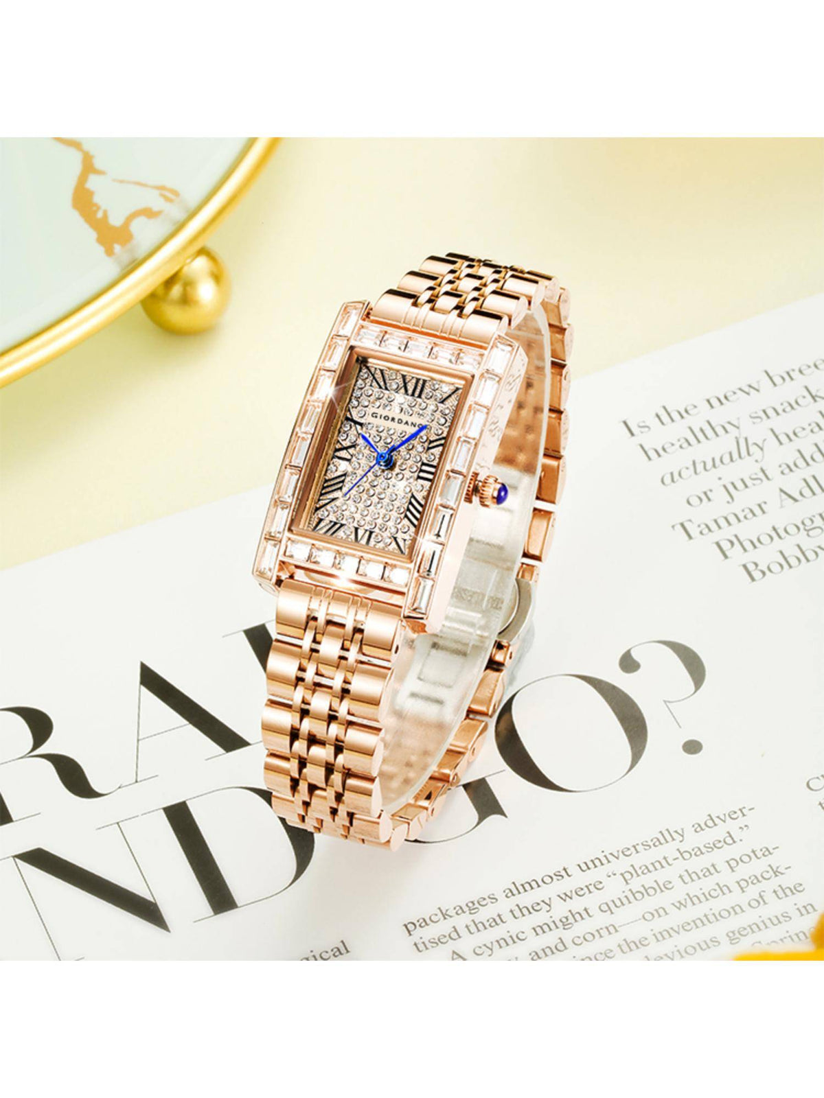 Rectangular Dress Watch for women with Crystal Bezel - White | W92 - view 10