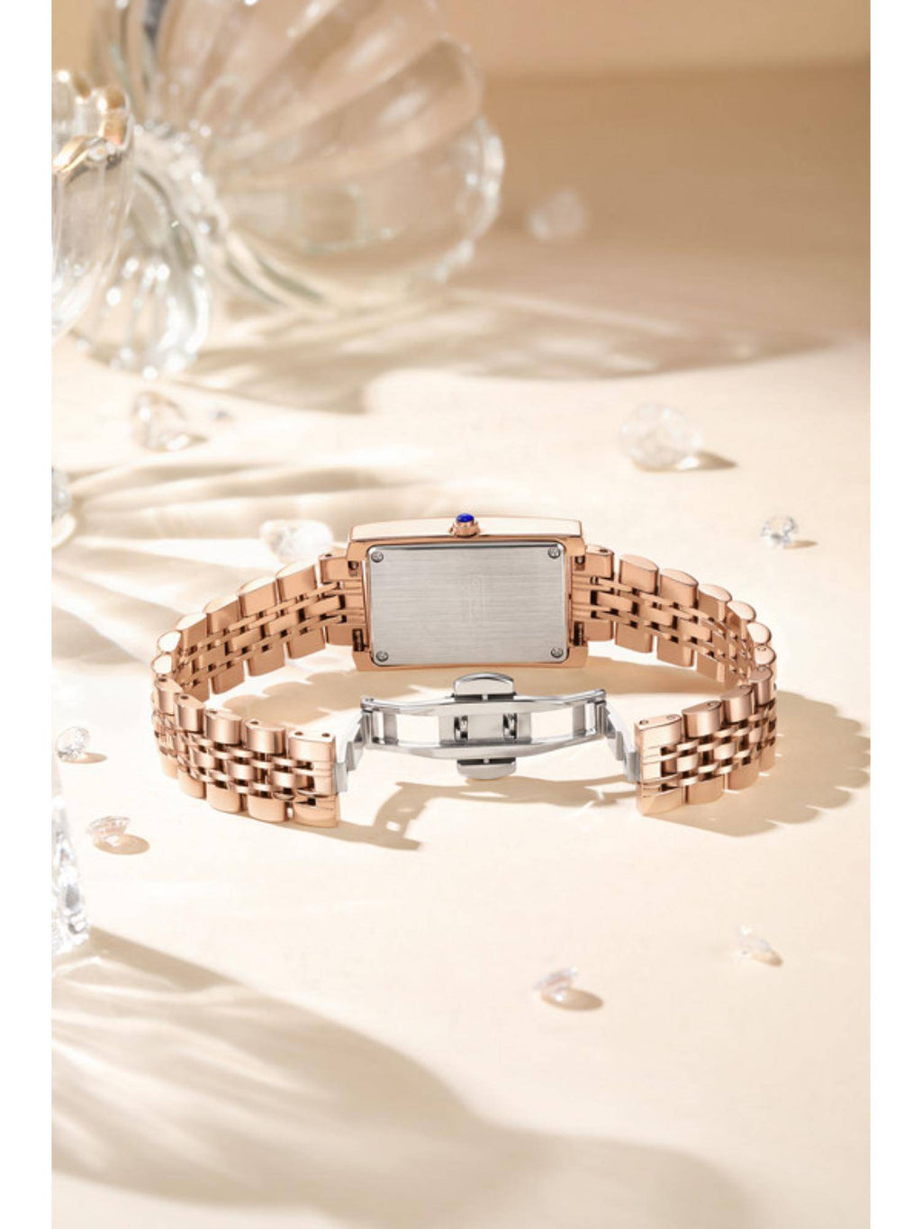 Rectangular Dress Watch for women with Crystal Bezel - White | W92 - view 12