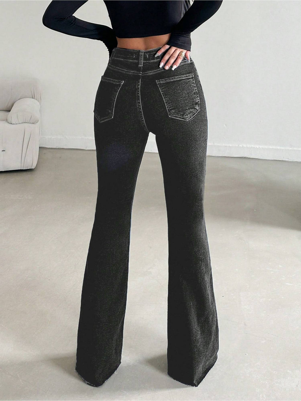 Iconic Babe Raw Edge Bootcut Black Jeans | BT10 - view 2