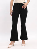 Cotton Blend Solid Boot Cut Slim Fit Full Length Black Jeans | BT10 - view 1