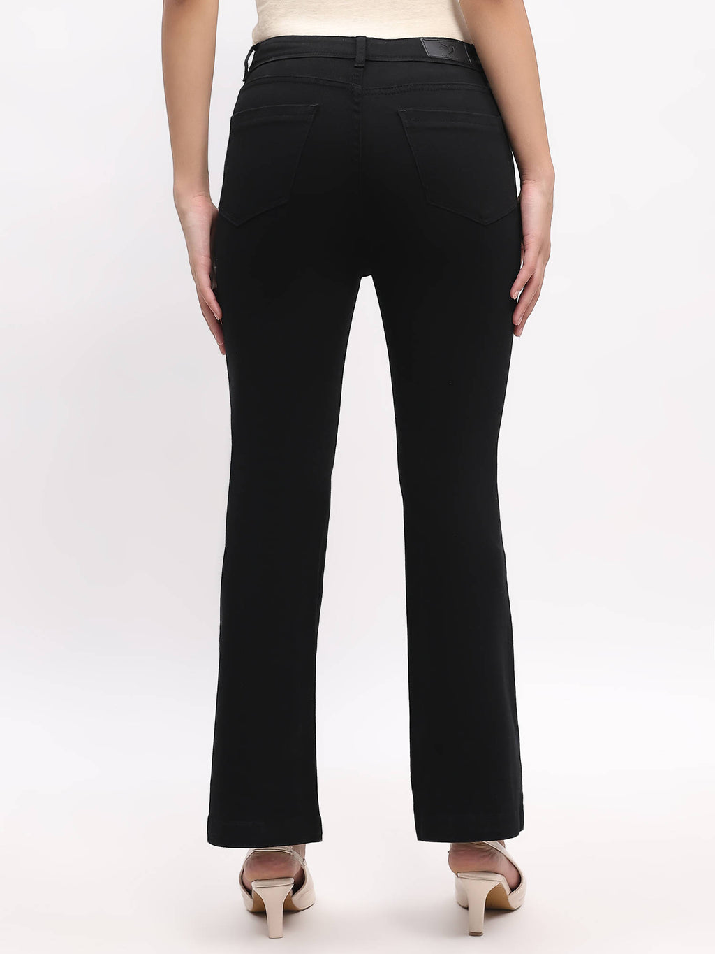Cotton Blend Solid Boot Cut Slim Fit Full Length Black Jeans | BT10 - view 4