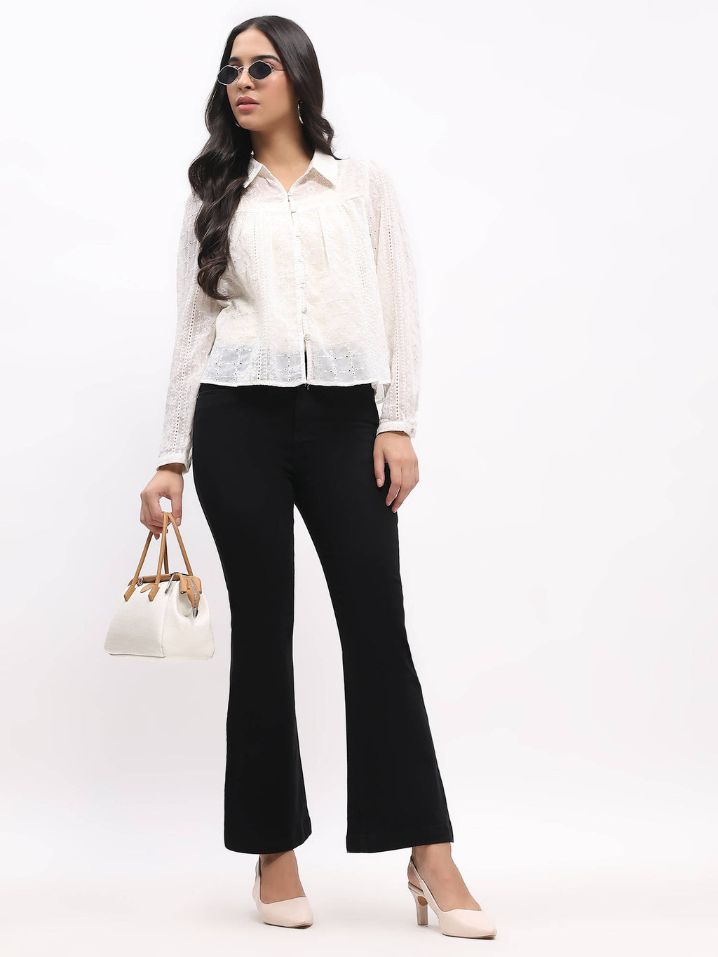 Cotton Blend Solid Boot Cut Slim Fit Full Length Black Jeans | BT10 - view 6