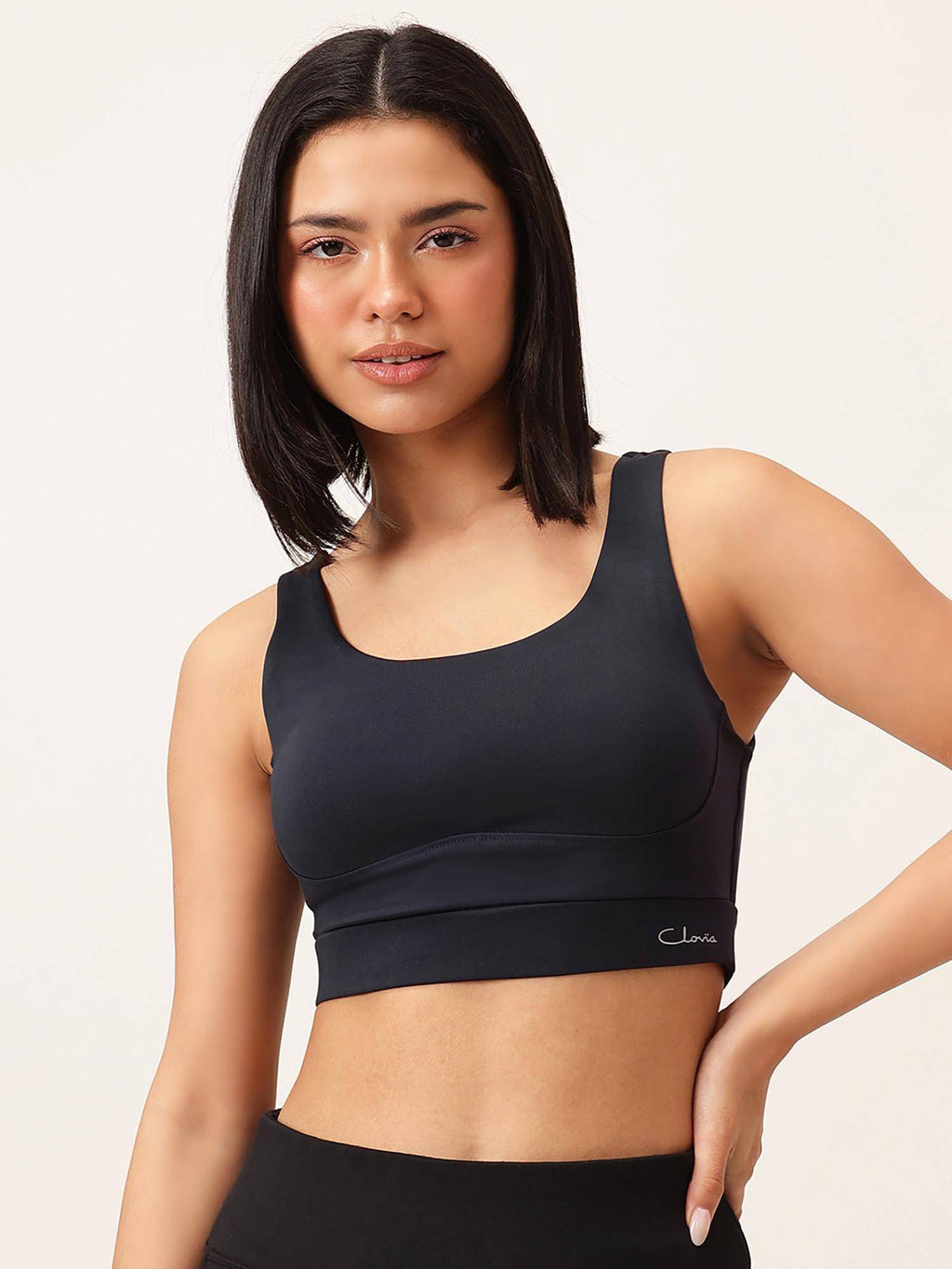 Women Navy Blue Solid Removable Pads Sports Bra | sb09 - view 1