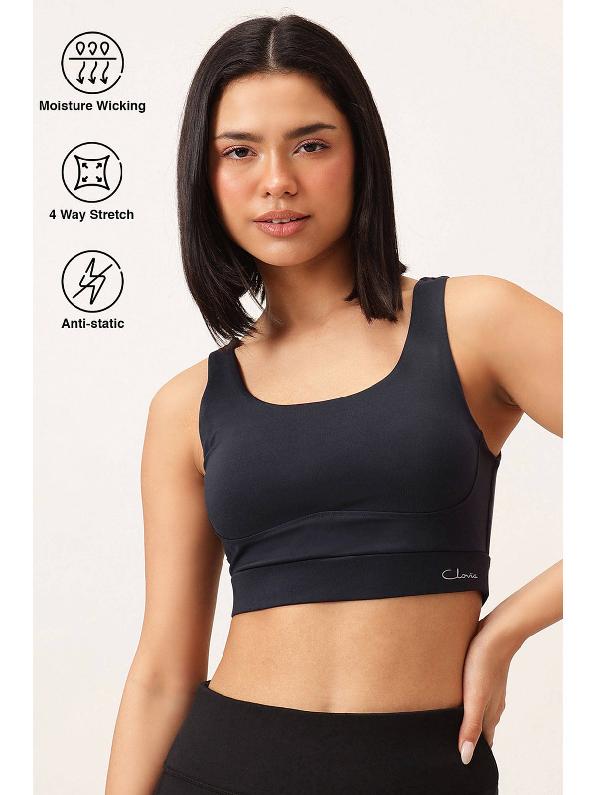 Women Navy Blue Solid Removable Pads Sports Bra | sb09 - view 3