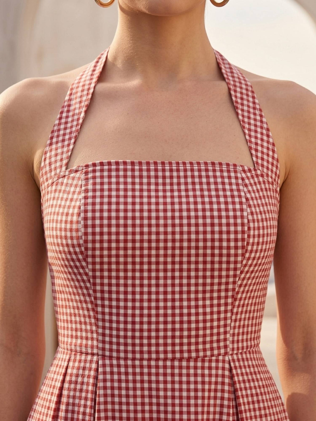 Women Red Checks Halter Neck Dress | D56 - view 5