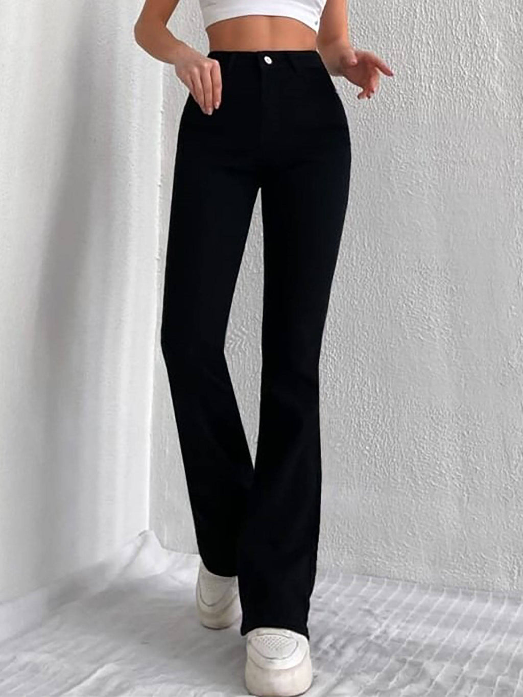 Women Black High Rise Straight Solid Stretchable Jeans | ST23 - view 1