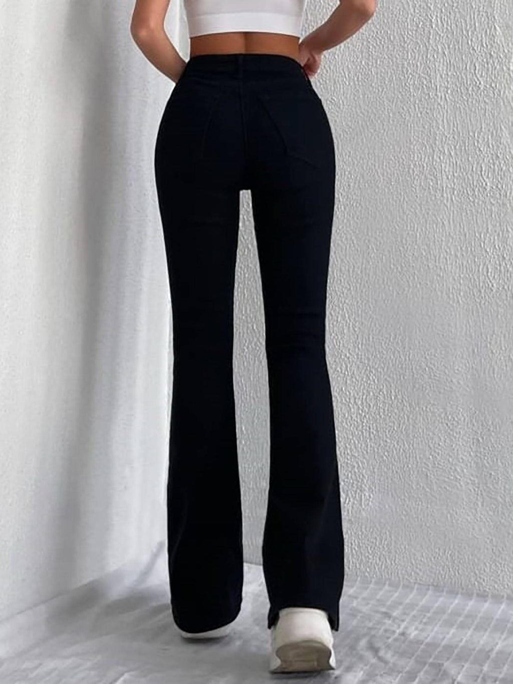 Women Black High Rise Straight Solid Stretchable Jeans | ST23 - view 2