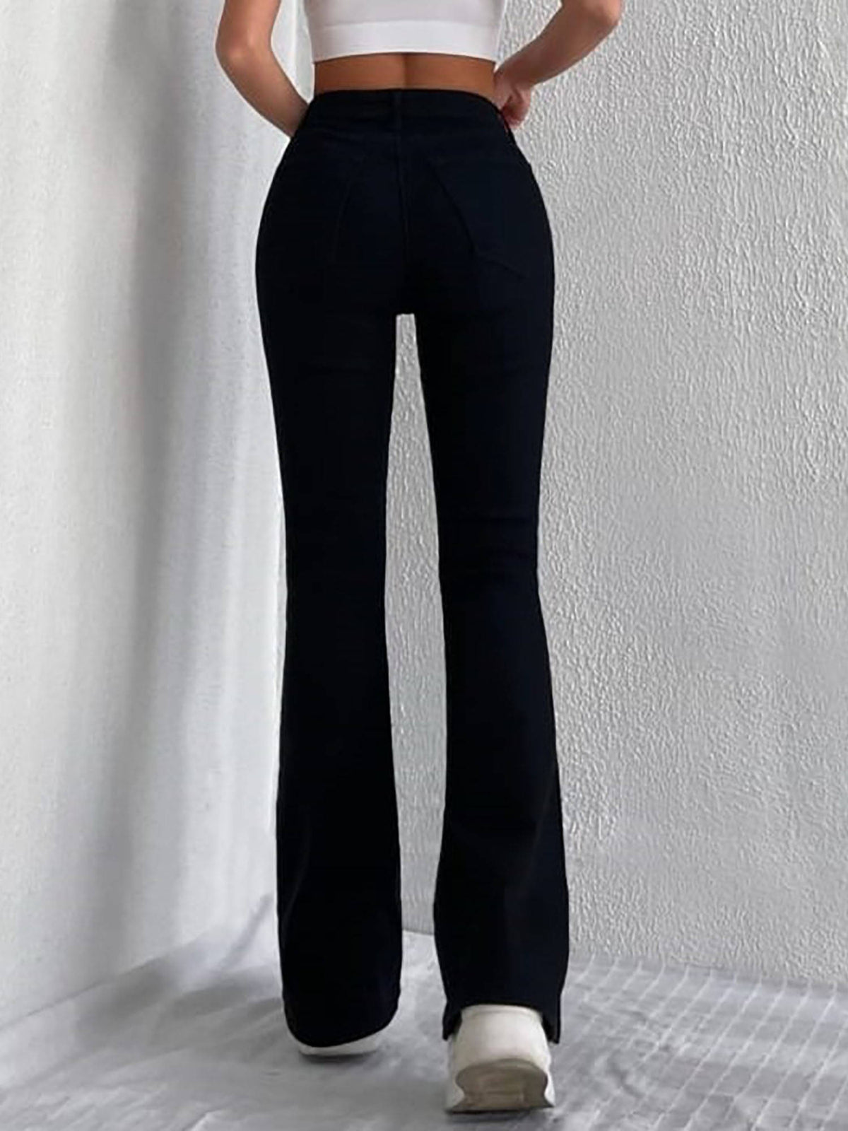 Women Black High Rise Straight Solid Stretchable Jeans | BG78 - view 2