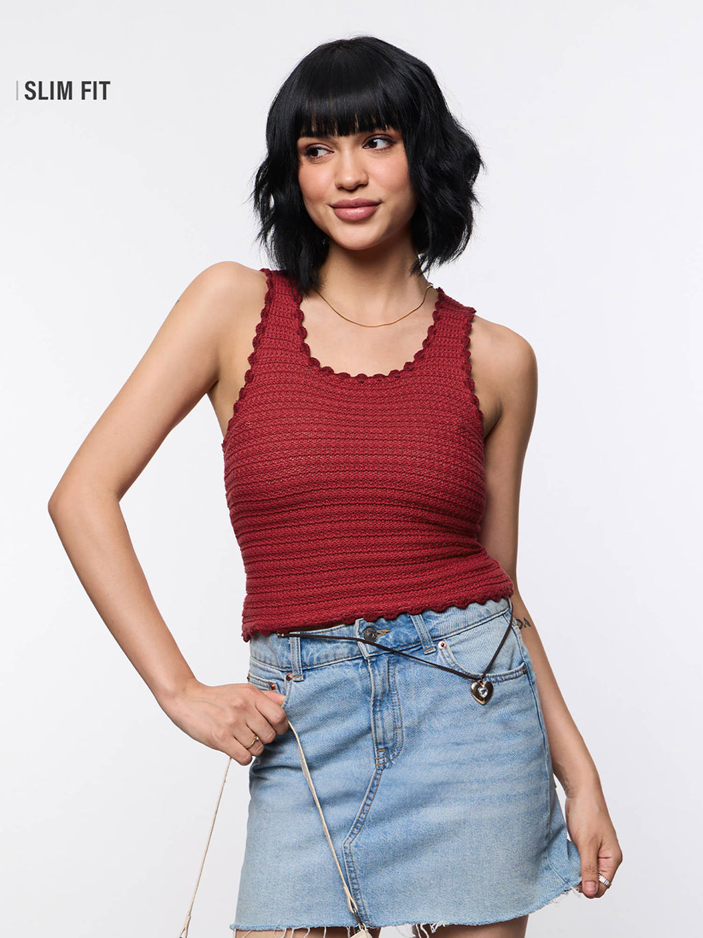 Red Self Design Pure Cotton Regular Tank Top | TT98 - view 1
