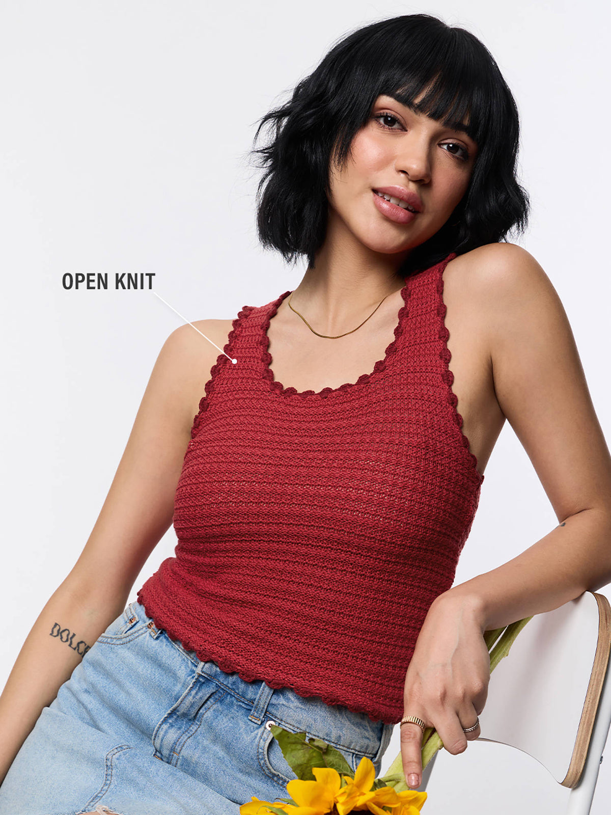 Red Self Design Pure Cotton Regular Tank Top | TT98 - view 3