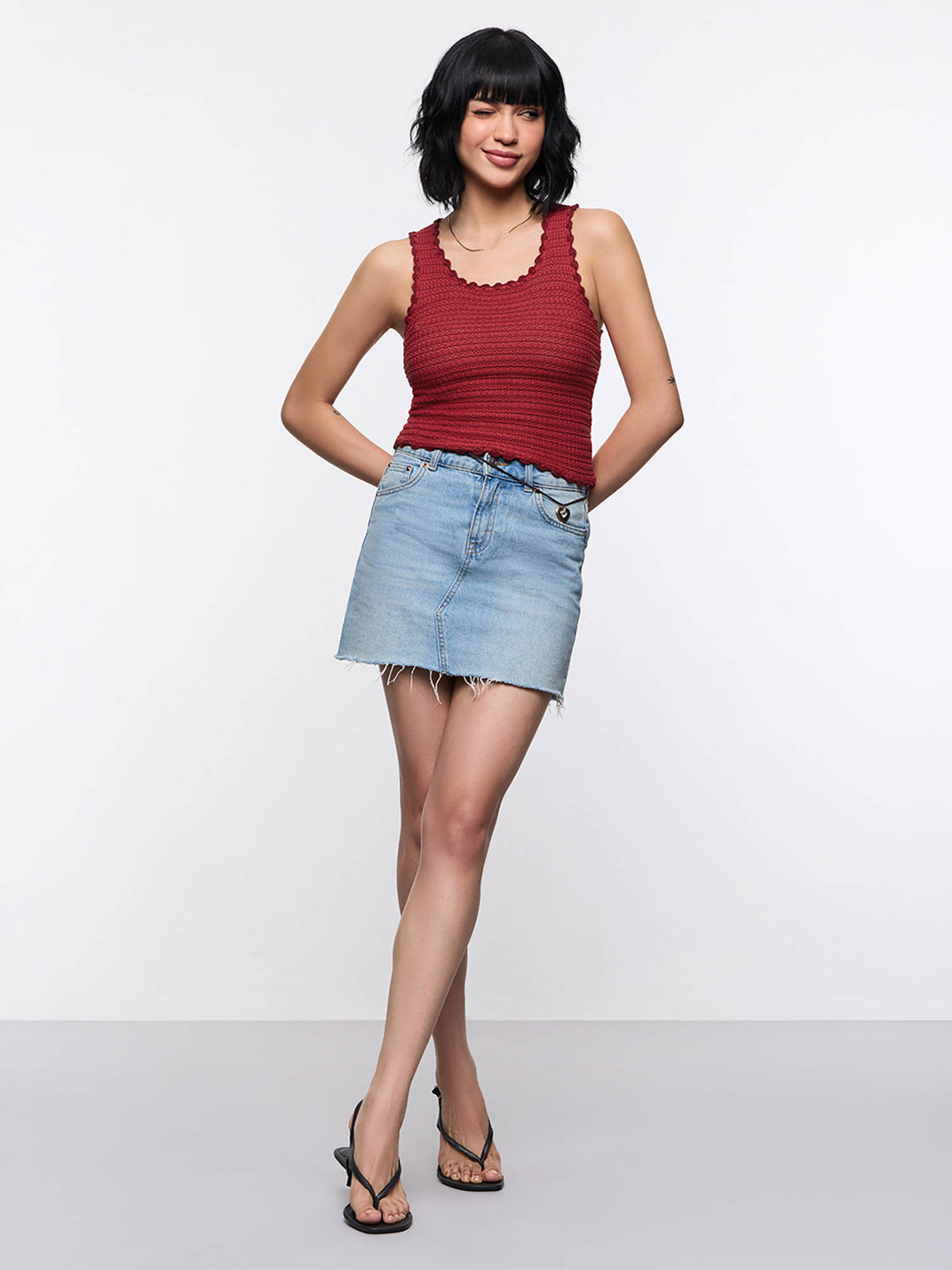 Red Self Design Pure Cotton Regular Tank Top | TT98 - view 4