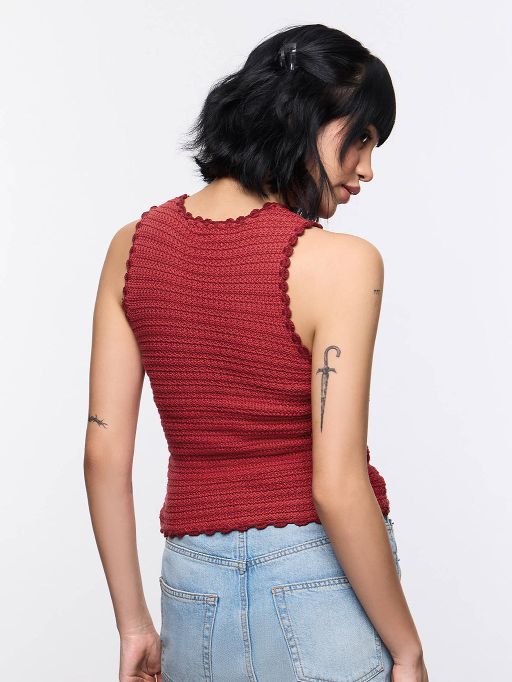 Red Self Design Pure Cotton Regular Tank Top | TT98 - view 5