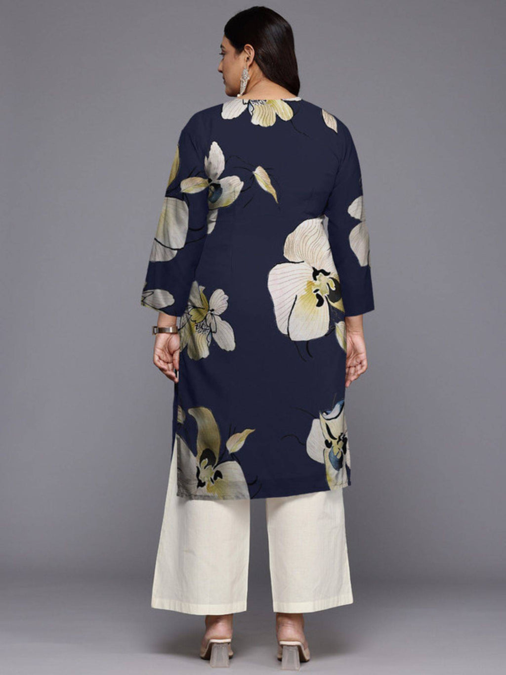 Blue Women Floral Printed Sequinned Floral Georgette Kurta | FY93 - view 5