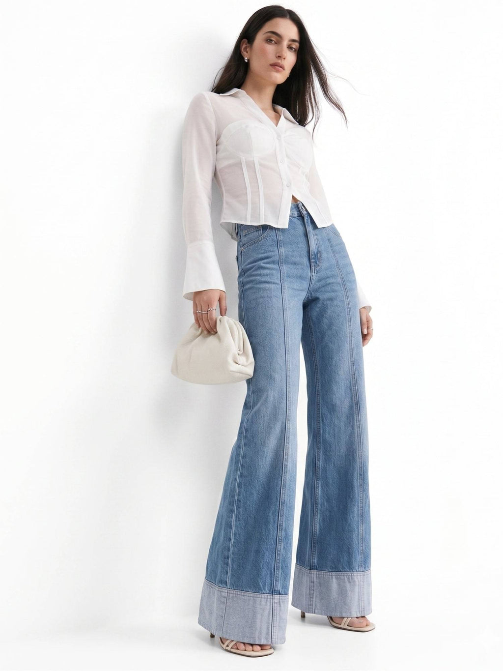 Blue Folded Hem Wide Leg Jeans | WL90 - view 3