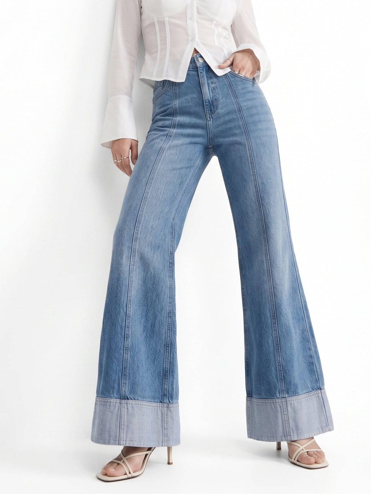 Blue Folded Hem Wide Leg Jeans | WL90 - view 4