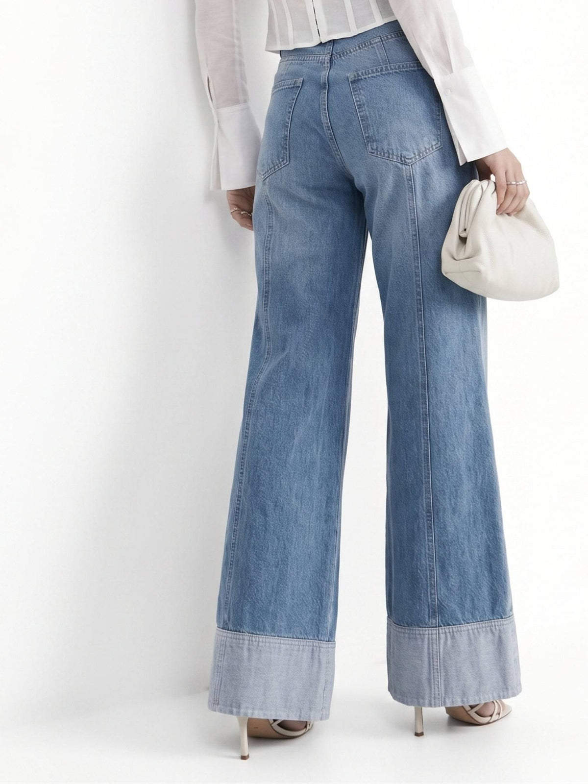 Blue Folded Hem Wide Leg Jeans | WL90 - view 6