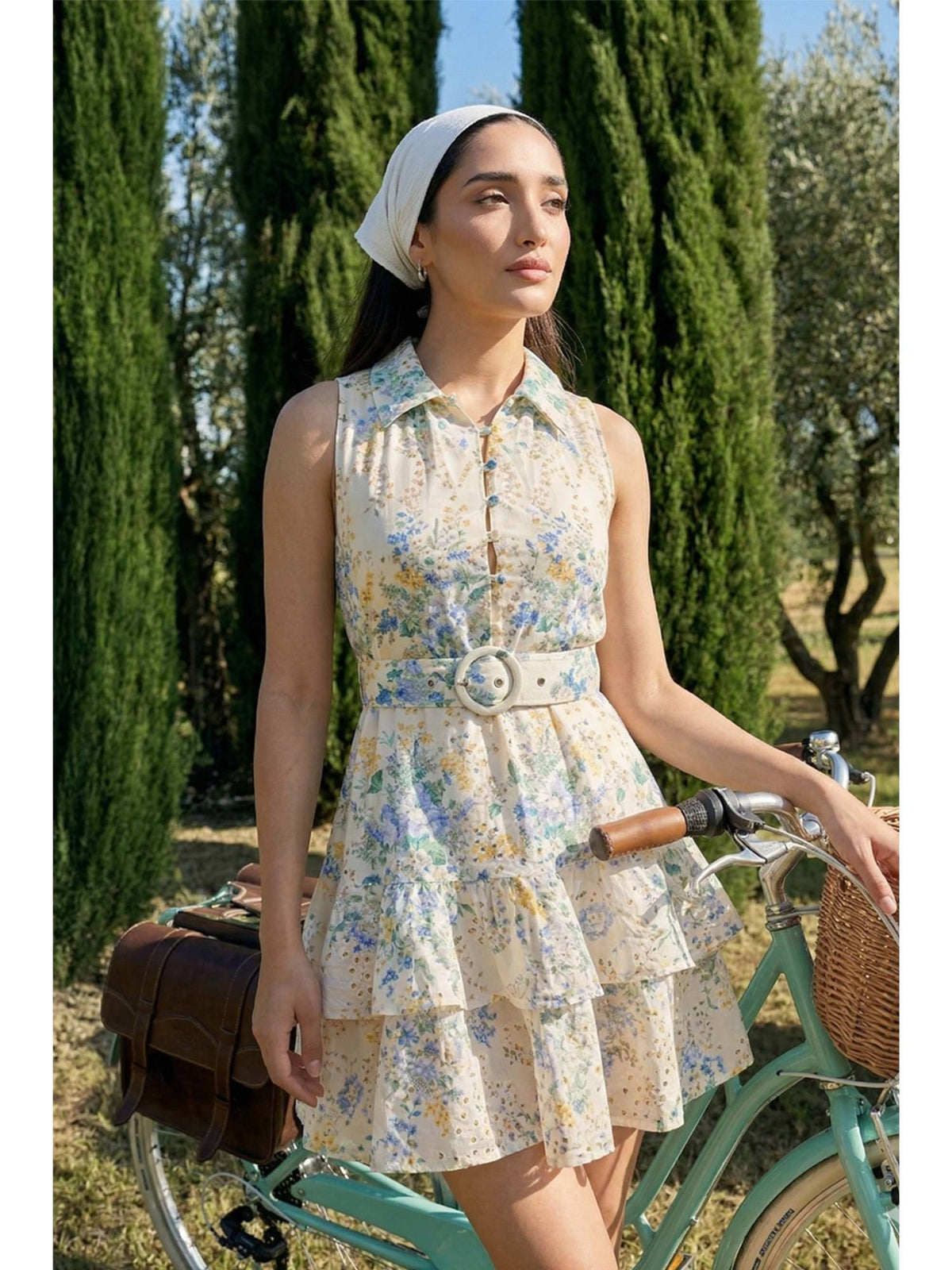 AEOY Pink Schiffli Tiered Mini Dress with Belt | D56 - view 6