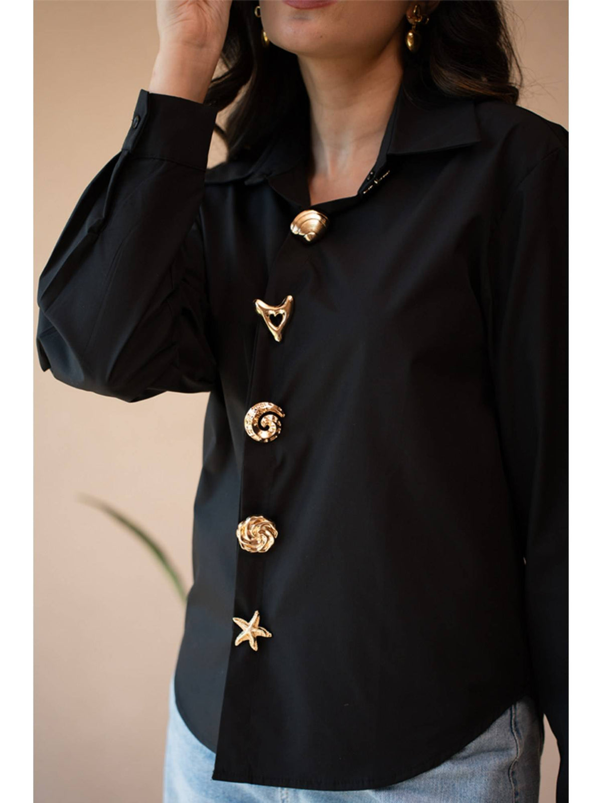 AEOY Black Detailed Cotton Shirt | S67 - view 3