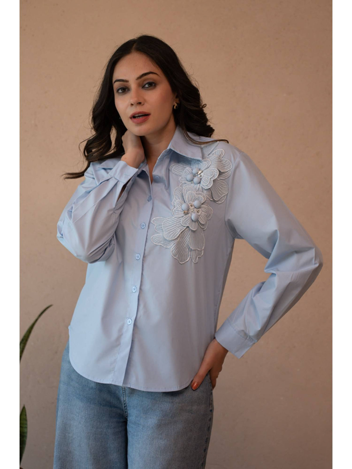 AEOY Blue Cotton Applique Shirt | S67 - view 1