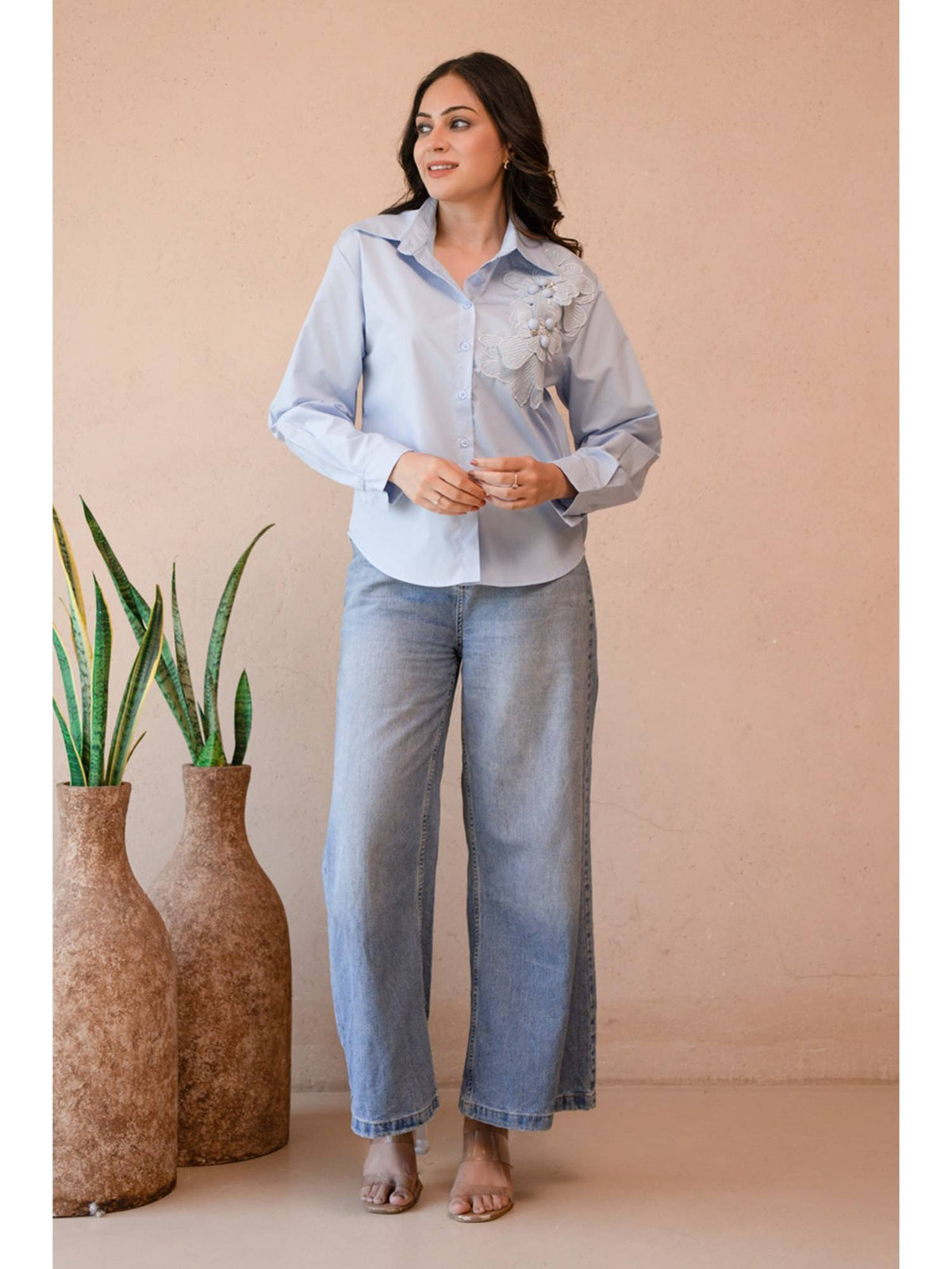 AEOY Blue Cotton Applique Shirt | S67 - view 2