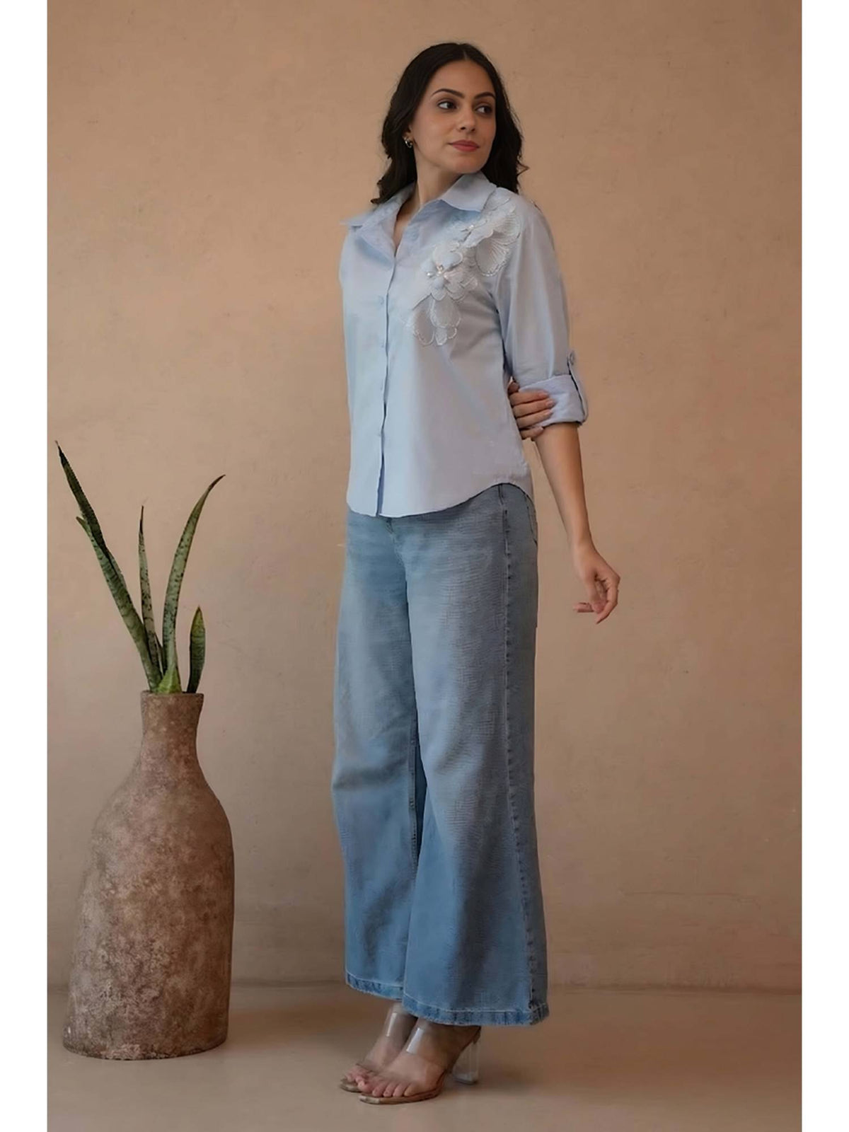 AEOY Blue Cotton Applique Shirt | S67 - view 3